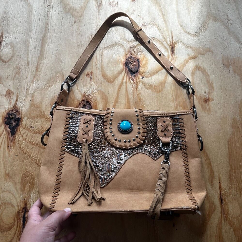 Trinity Ranch Western Faux Leather Shoulder Bag Purse - Tan